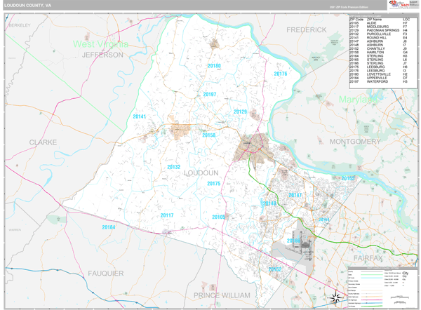 Loudoun County, VA Wall Map Premium Style by MarketMAPS