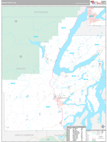 Mason County, WA Wall Map Premium Style by MarketMAPS