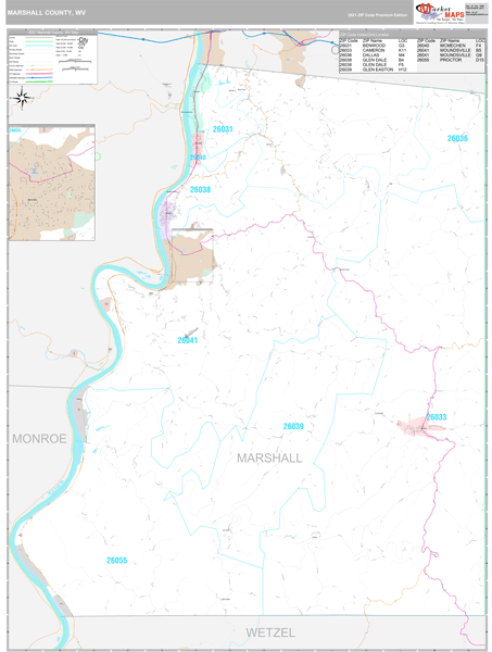 Marshall County, WV Wall Map Premium Style by MarketMAPS