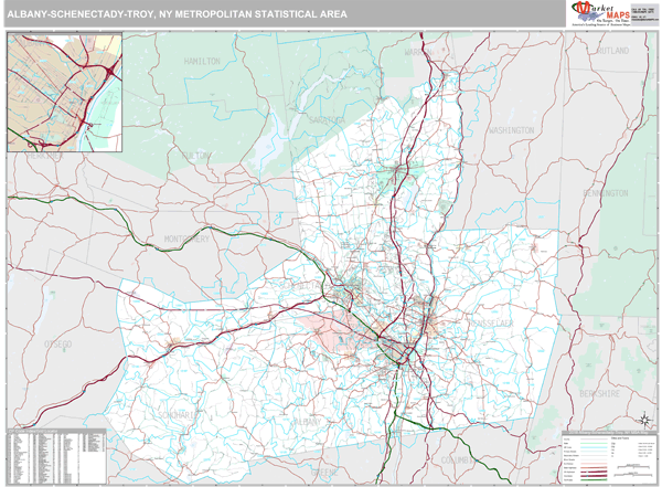 Albany-Schenectady-Troy, NY Metro Area Wall Map Premium Style by MarketMAPS