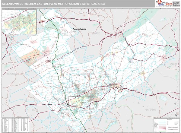 Allentown-Bethlehem-Easton, PA Metro Area Zip Code Wall Map Premium