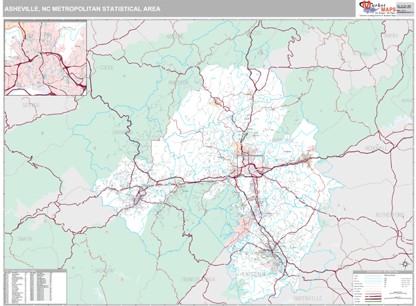 Asheville NC Metro Area Zip Code Wall Map Premium Style By MarketMAPS   0480 