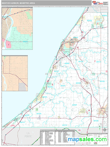 Benton Harbor, MI Metro Area Zip Code Wall Map Premium Style by MarketMAPS