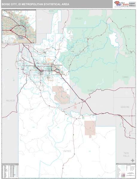 Boise City, ID Metro Area Wall Map Premium Style by MarketMAPS