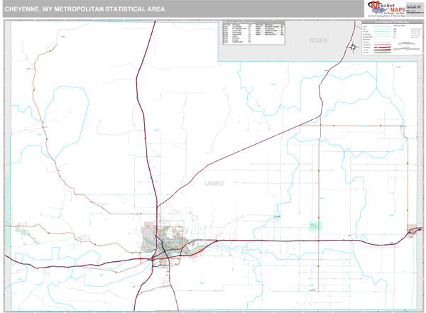 Cheyenne, WY Metro Area Zip Code Wall Map Premium Style by MarketMAPS