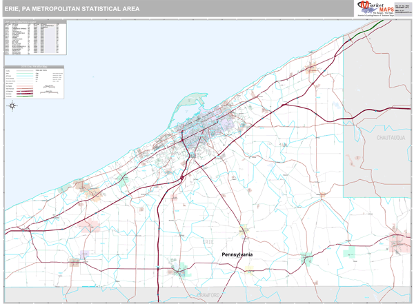 Erie, PA Metro Area Zip Code Wall Map Premium Style By MarketMAPS