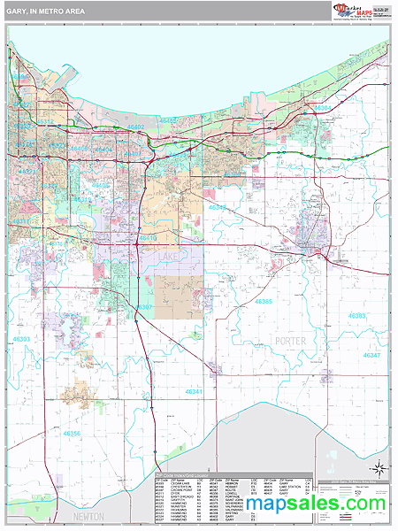 Gary, IN Metro Area Wall Map Premium Style by MarketMAPS