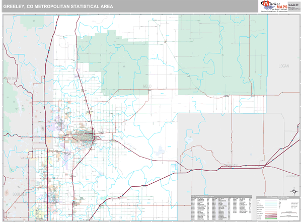 Greeley, CO Metro Area Wall Map Premium Style by MarketMAPS