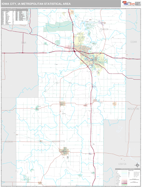 Iowa City, IA Metro Area Zip Code Wall Map Premium Style by MarketMAPS