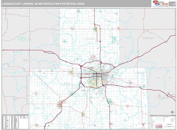 Zip Code Map Lansing Mi Lansing East Lansing, MI Metro Area Zip Code Wall Map Premium 