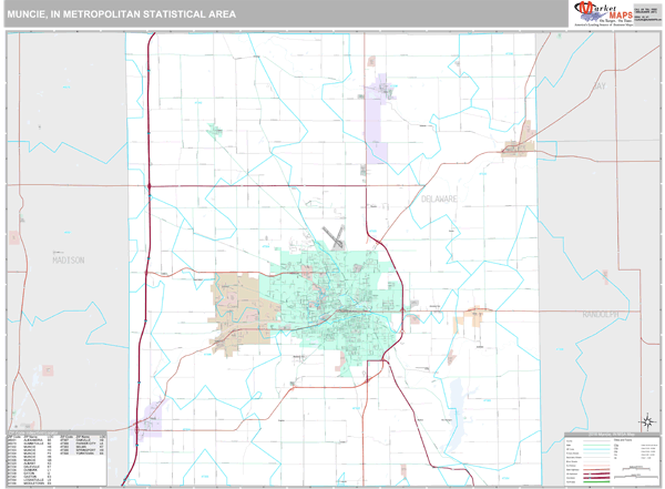 Muncie, IN Metro Area Wall Map Premium Style by MarketMAPS