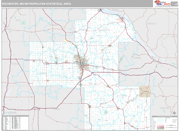 Rochester, MN Metro Area Zip Code Wall Map Premium Style by MarketMAPS