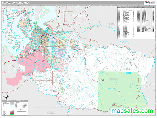 Tacoma Wa Metro Area Wall Map Premium Style By Marketmaps 8895