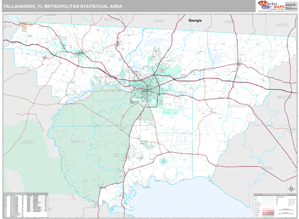 Tallahassee, FL Metro Area Zip Code Wall Map Premium Style by MarketMAPS