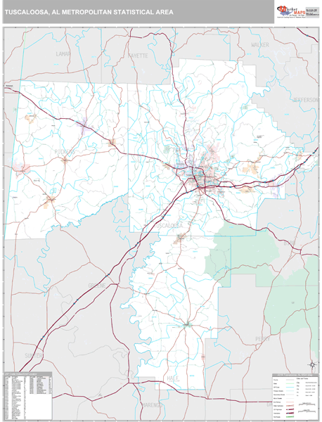 Tuscaloosa, AL Metro Area Wall Map Premium Style by MarketMAPS