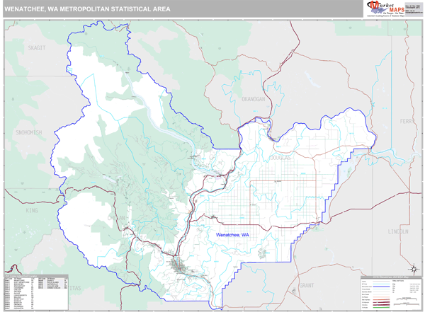 Wenatchee, WA Metro Area Wall Map Premium Style by MarketMAPS