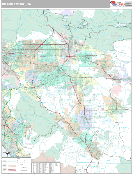 Inland Empire, CA Metro Area Wall Map Premium Style by MarketMAPS