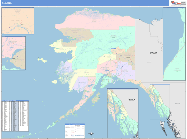 Alaska Wall Map Color Cast Style by MarketMAPS