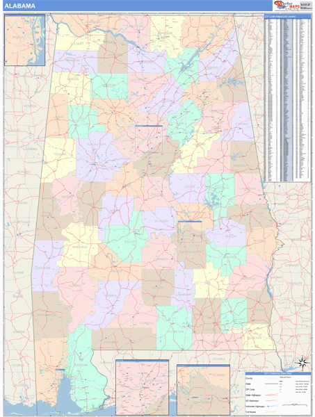 Alabama Wall Map Color Cast Style By Marketmaps 6193