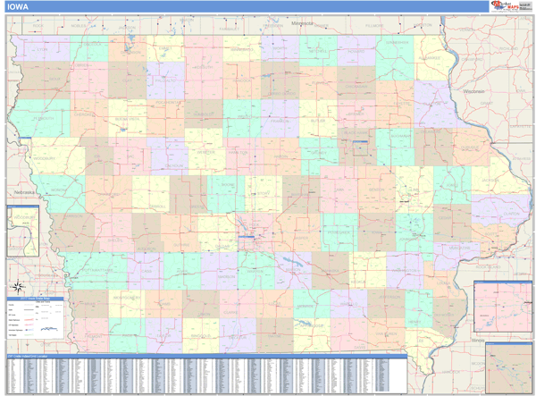 Iowa Wall Map Color Cast Style by MarketMAPS