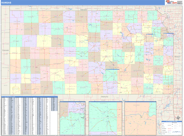 Kansas Wall Map Color Cast Style By Marketmaps 6390