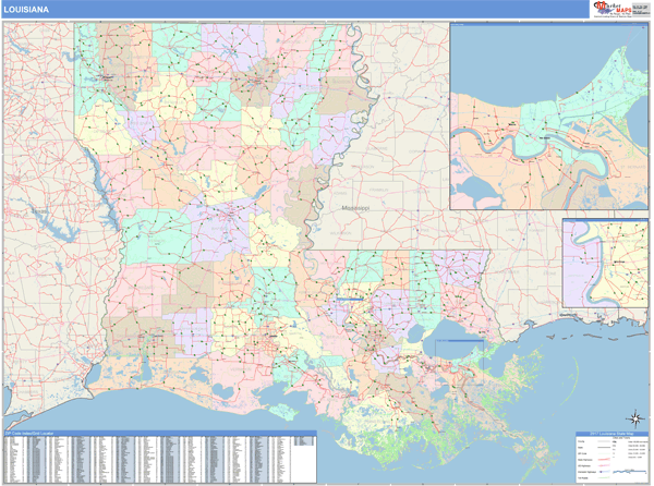Louisiana Wall Map Color Cast Style By Marketmaps 8563