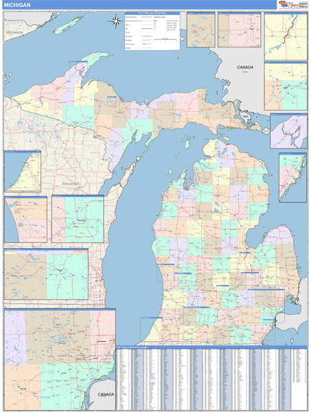 Michigan Wall Map Color Cast Style by MarketMAPS