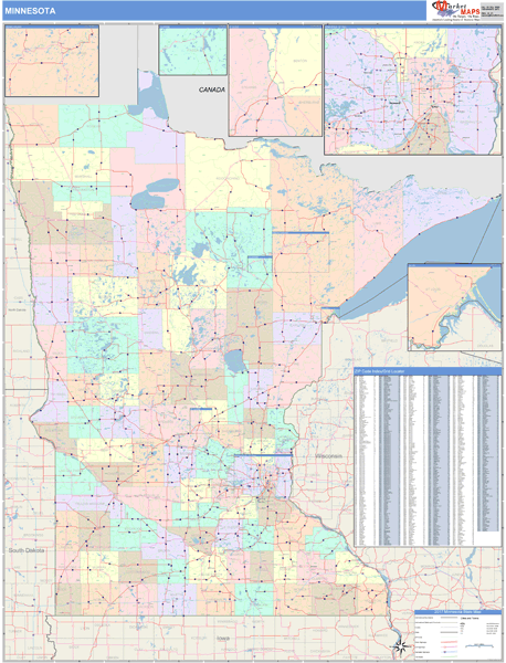 Minnesota Wall Map Color Cast Style by MarketMAPS