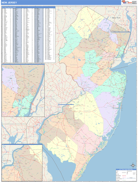New Jersey Wall Map Color Cast Style By Marketmaps 1093