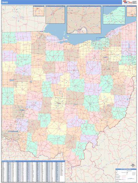 Ohio Wall Map Color Cast Style by MarketMAPS