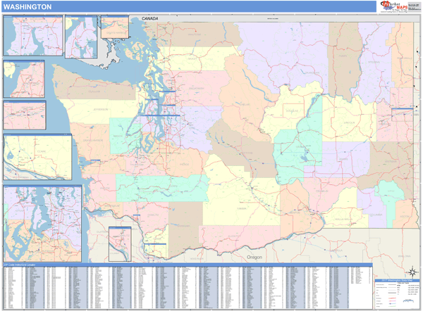 Washington Wall Map Color Cast Style By Marketmaps