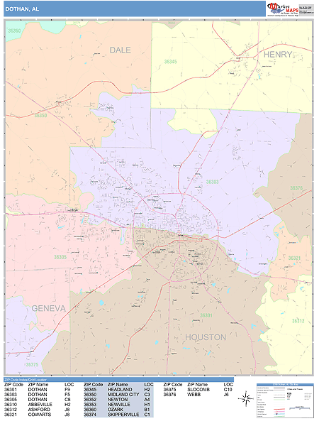 Dothan Alabama Wall Map (Color Cast Style) by MarketMAPS