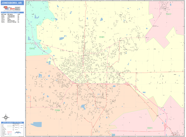 Jonesboro Arkansas Wall Map (Color Cast Style) by MarketMAPS