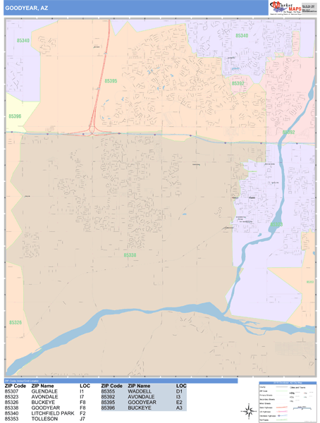 Goodyear Arizona Wall Map (Color Cast Style) by MarketMAPS