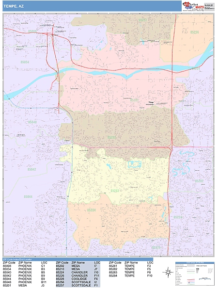 Tempe Arizona Wall Map (Color Cast Style) by MarketMAPS