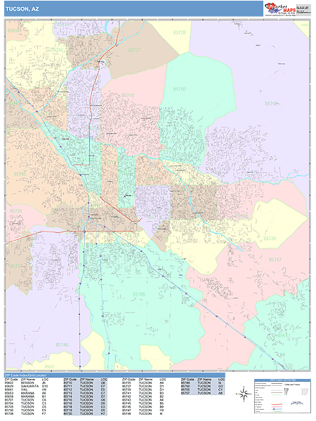 Tucson Arizona Wall Map (Color Cast Style) by MarketMAPS