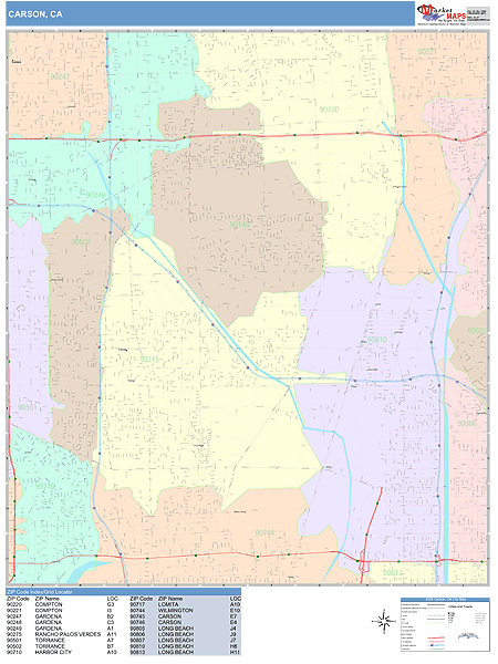 Carson California Wall Map (Color Cast Style) by MarketMAPS