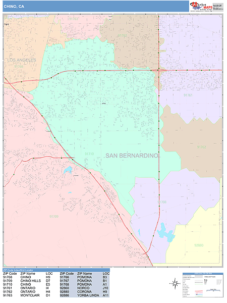 Chino California Wall Map (Color Cast Style) by MarketMAPS