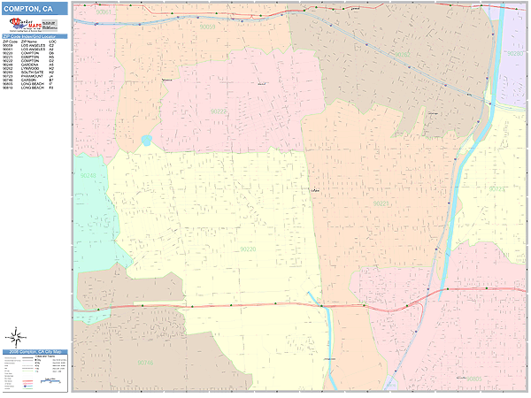 Compton California Wall Map Color Cast Style By MarketMAPS   CAcompton 