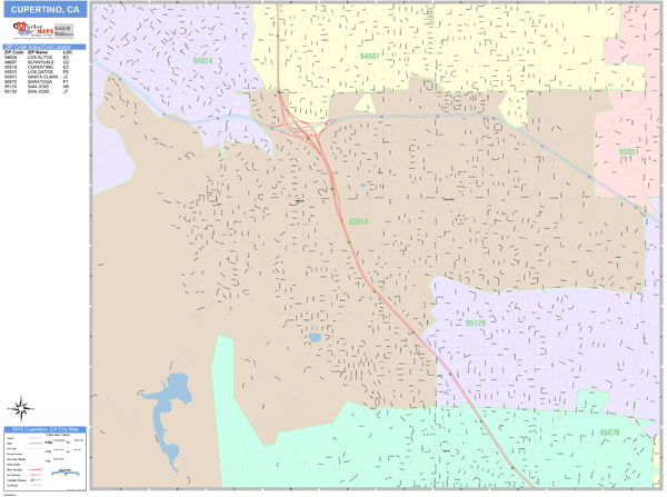 Cupertino California Wall Map (Color Cast Style) by MarketMAPS