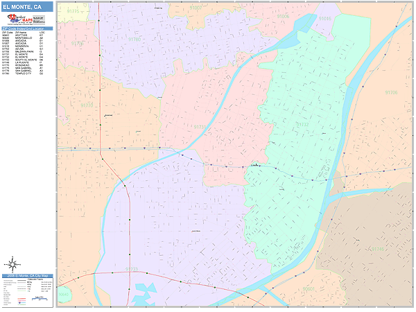 El Monte California Wall Map (Color Cast Style) by MarketMAPS