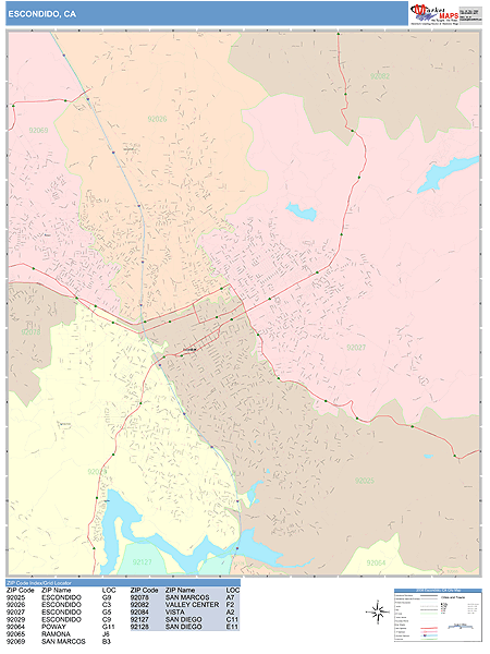 Escondido California Wall Map (Color Cast Style) by MarketMAPS