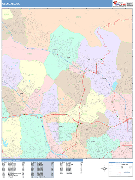 Glendale California Wall Map (Color Cast Style) by MarketMAPS