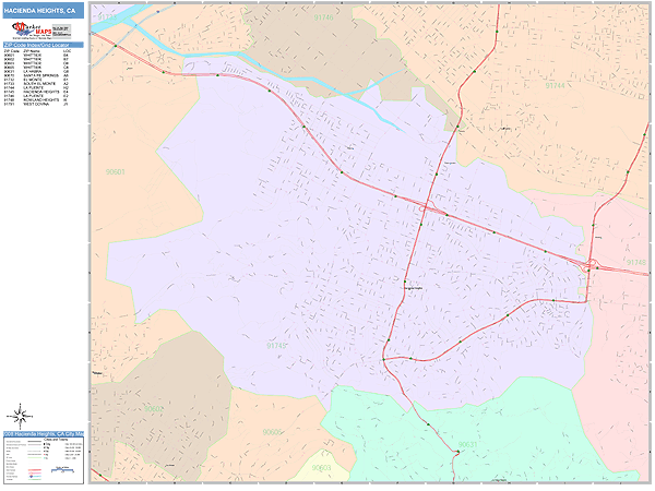 Hacienda Heights California Wall Map (Color Cast Style) by MarketMAPS