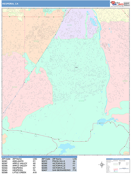 Hesperia California Wall Map (Color Cast Style) by MarketMAPS