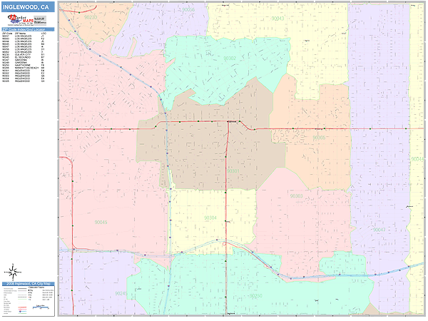 Inglewood California Wall Map (Color Cast Style) by MarketMAPS