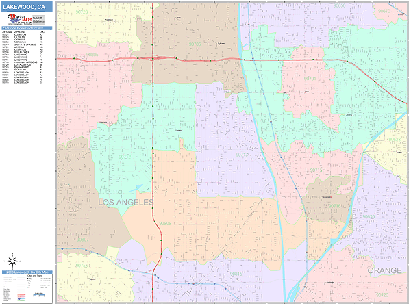 Lakewood California Wall Map (Color Cast Style) by MarketMAPS