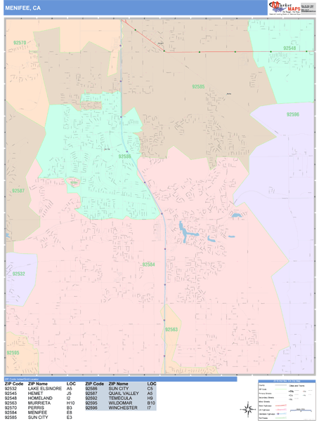 Menifee California Wall Map (Color Cast Style) by MarketMAPS