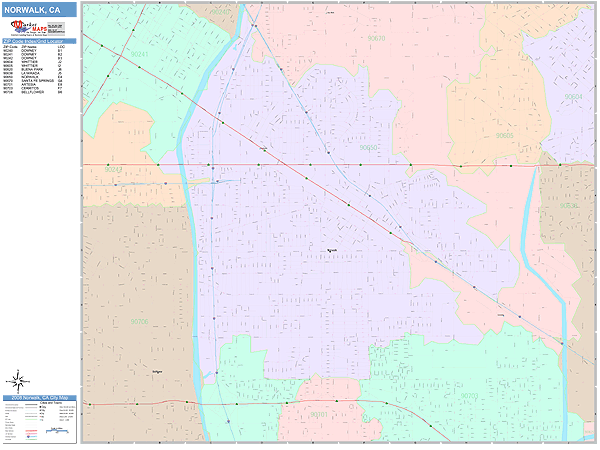 Norwalk California Wall Map (Color Cast Style) by MarketMAPS