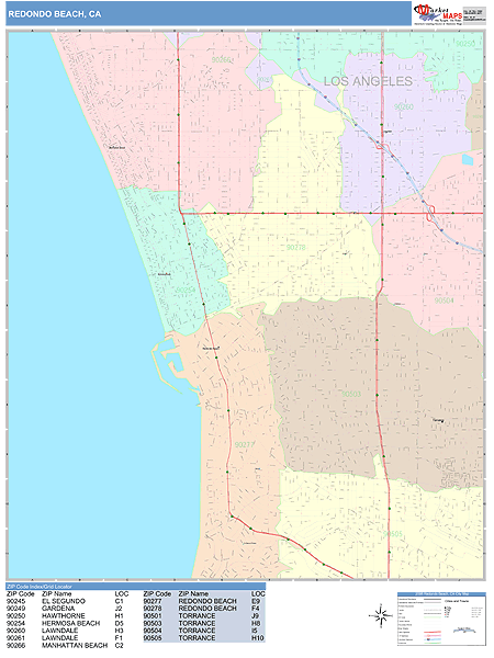 Redondo Beach California Wall Map (Color Cast Style) by MarketMAPS